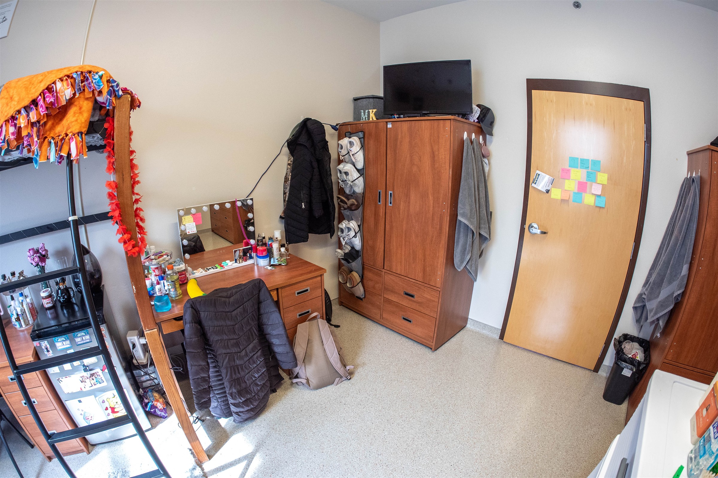 Interior of dorm room in front area